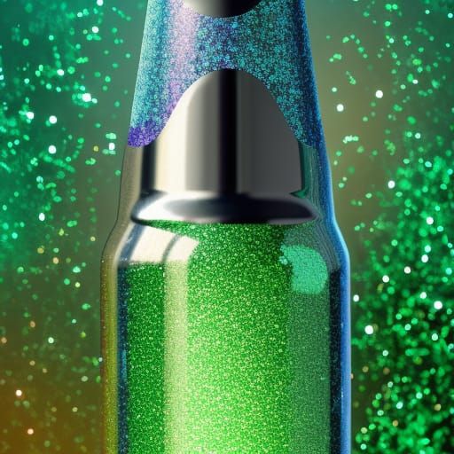 glitter in a giant bottle filled with green glitter around i...