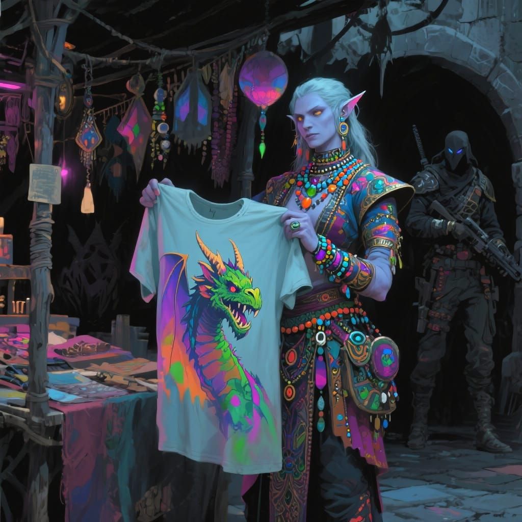 Airbrush T-shirt in a  Fantasy Market  by @Chief_Runs-with-scissors