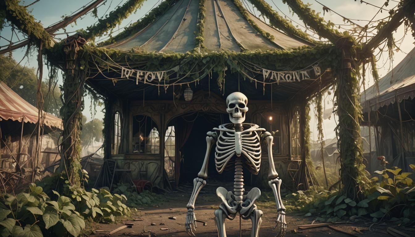 Post-Apocalyptic Skeleton Clown in Abandoned Circus