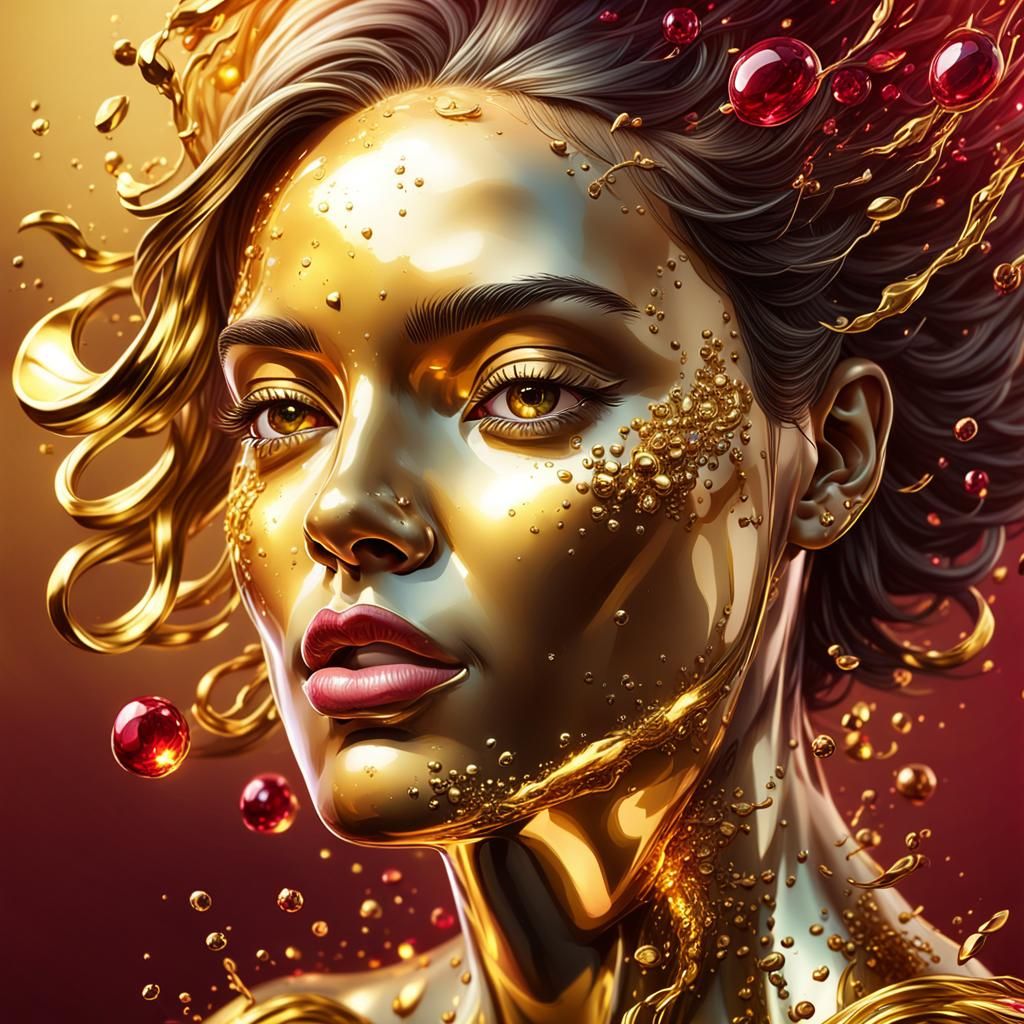 Mulher dourada feita de rubis com muito brilho e luz