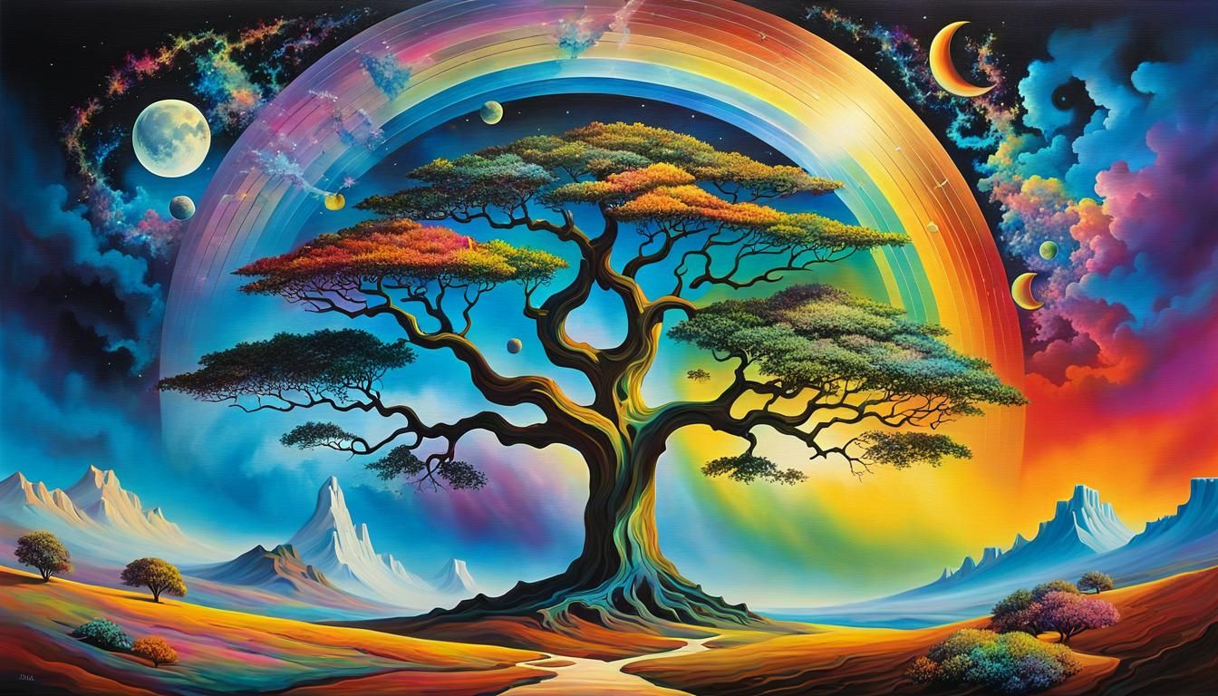 "Surrealism surreal tree of wide space nebula, bismuth encha...