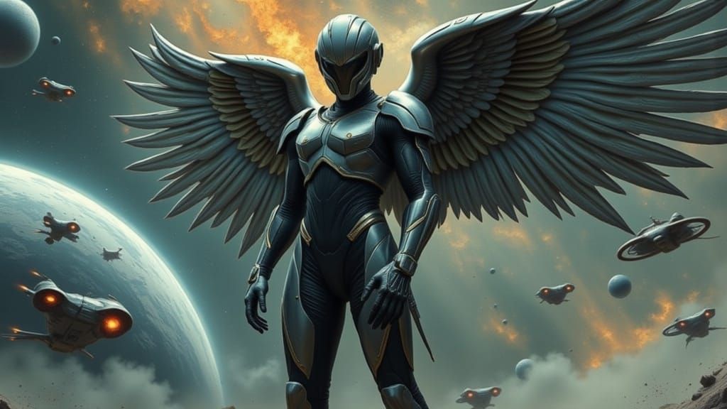  <lora:Angel Warrior:1.0>sci-fi male