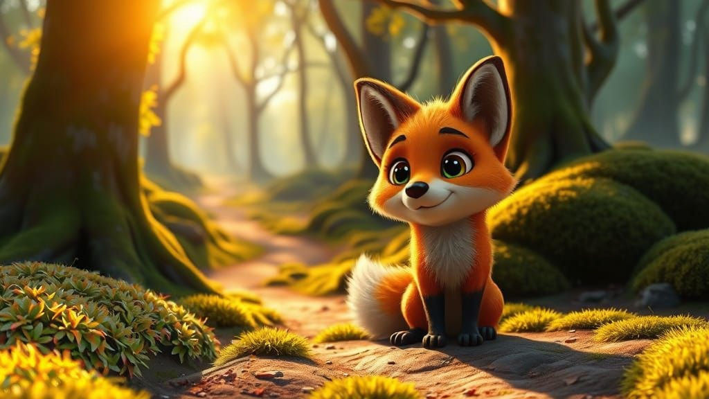 cute small fox inthe forest in Pixar style