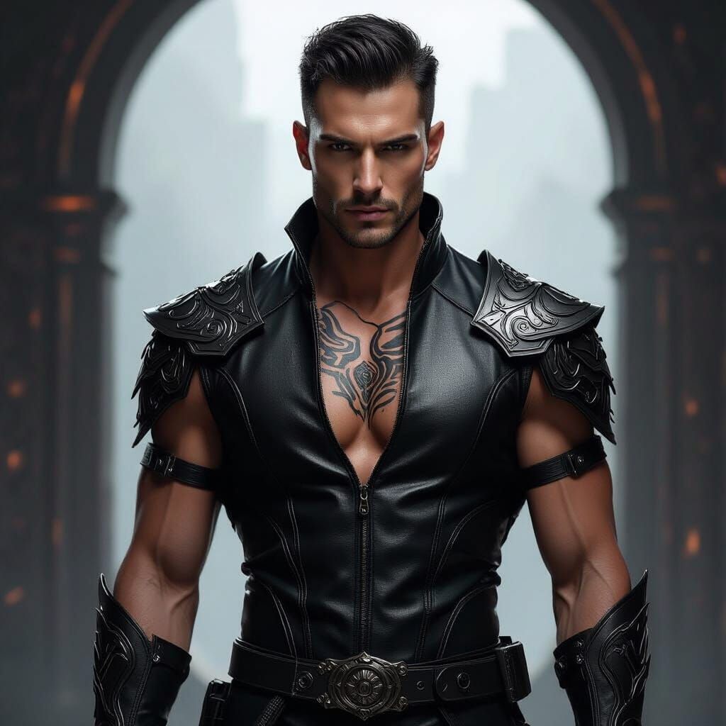Enigmatic Warrior in Black Leather Armor