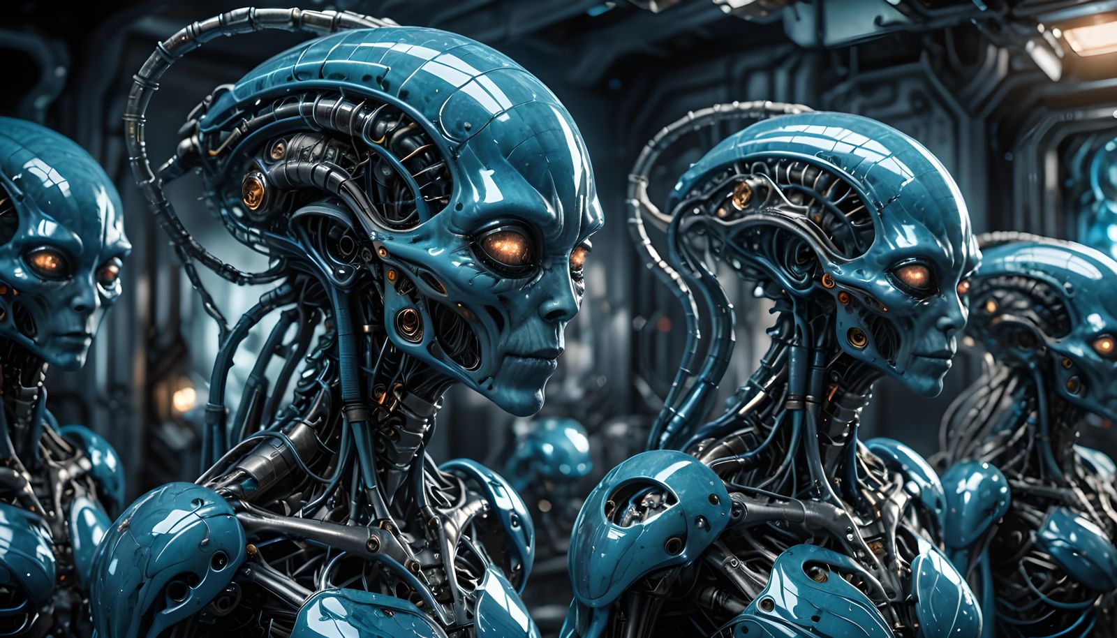 biomechanical astral aliens ,Glowing Blue Due To Implants, H...
