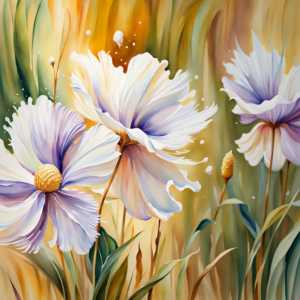 Watercolor painting. Close up. Vanilla and cream swirling together in a delicate dance on a soft, warm ...  by @Marv