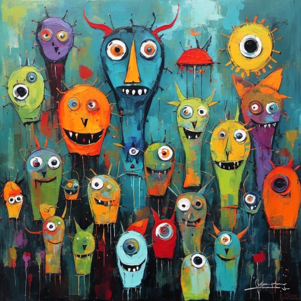 Original abstract art painting, Abstract art painting, Monster Modern painting inspired by Tom Fedro <lora:Modern Abstract:1.0>