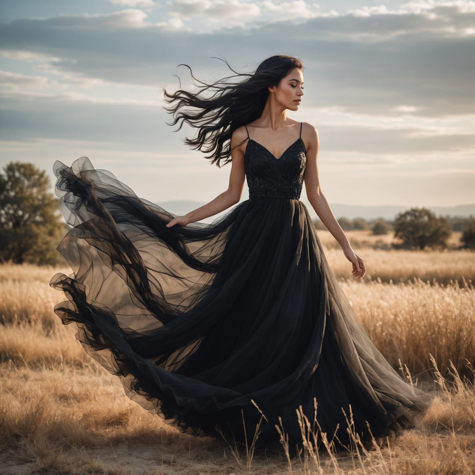flowing tulle dress billowing in the wind.   by @-kitty-