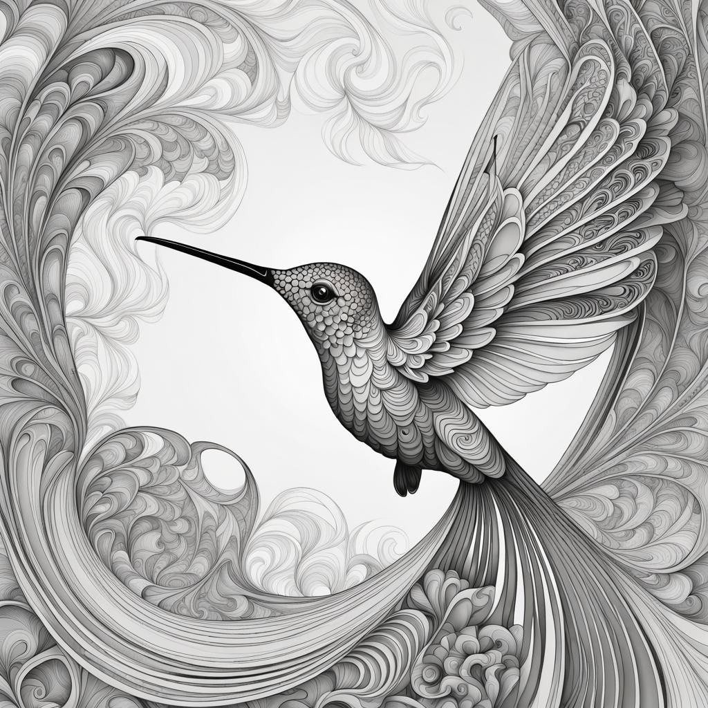 Art Nouveau, Hummingbird abstract vector fractal, wave function ...