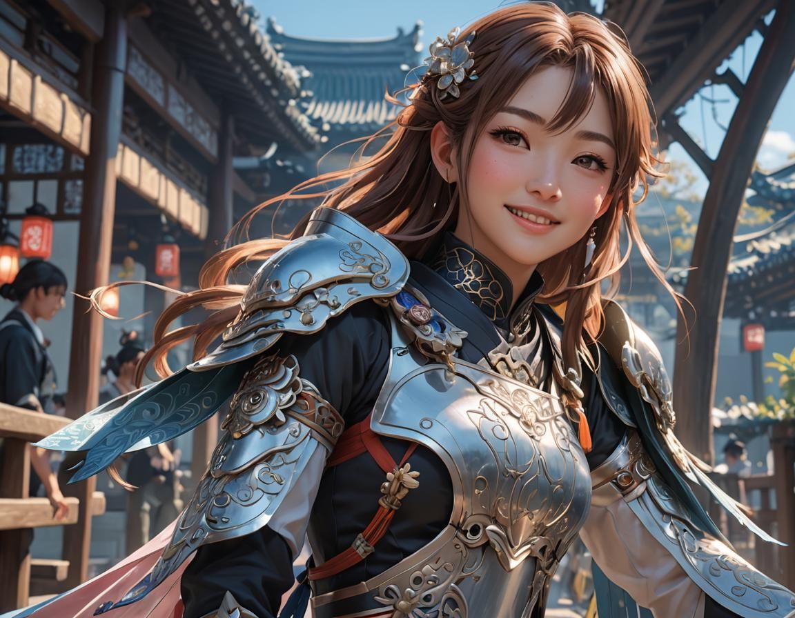 The Asian girl has a gentle face, has a charming smile.