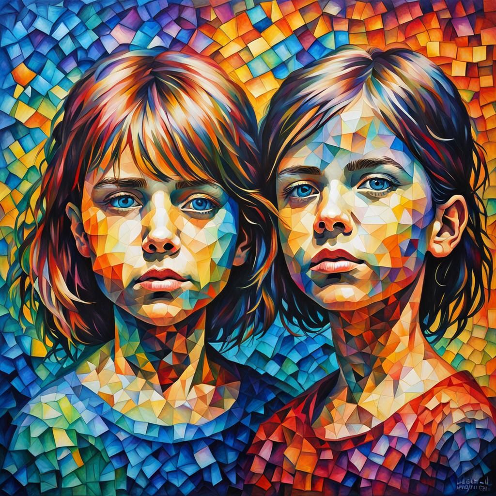 Portrait of children. hyperdetailed contrasting colors detai...