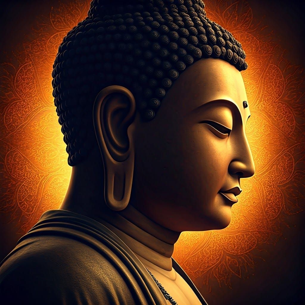 Introspective Bodhisattva with Mandalas in Hyperrealistic St...