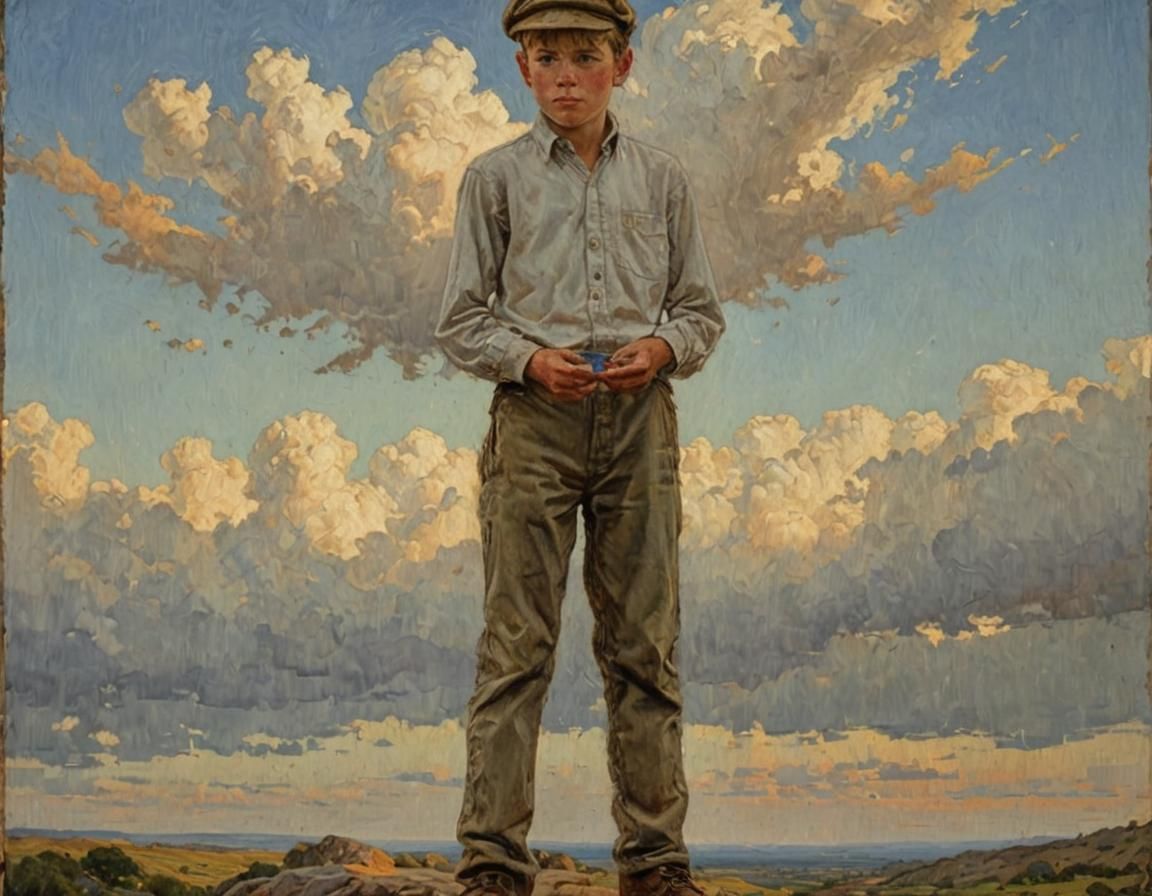Boy Gazing into Distance: Oil Painting Style