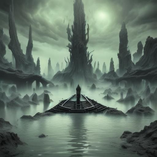 Dreamlike Figure Rising from Murky Waters