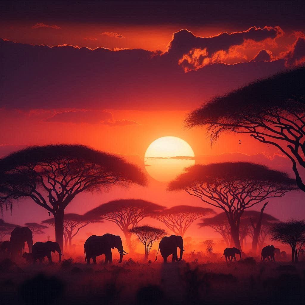 Entardecer na savana