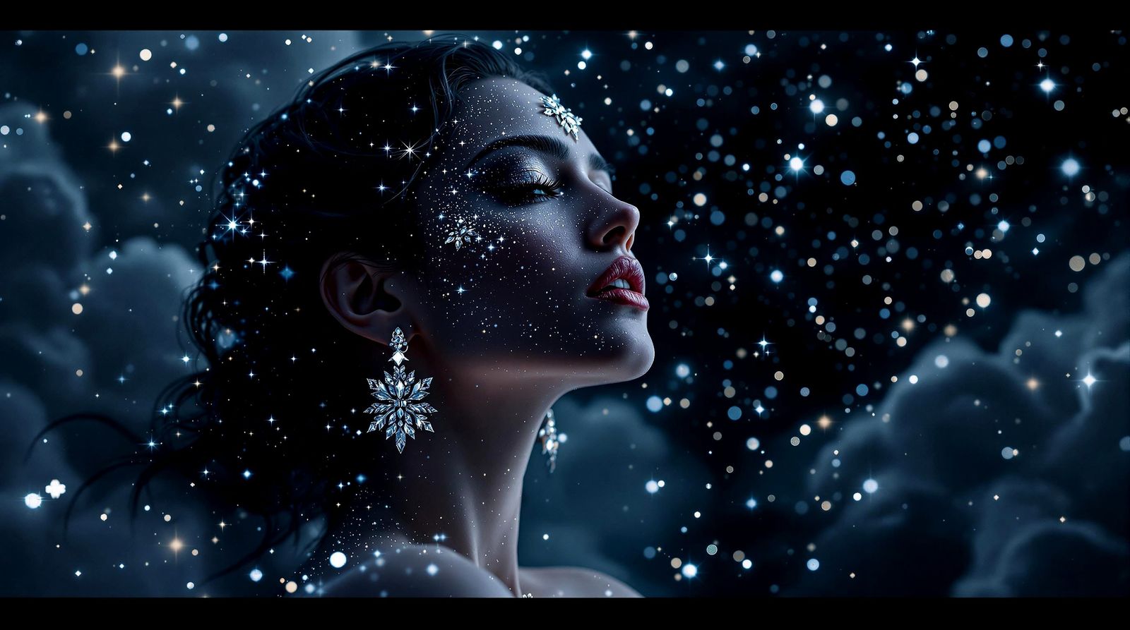Sparkles like stardust in the velvety black sky