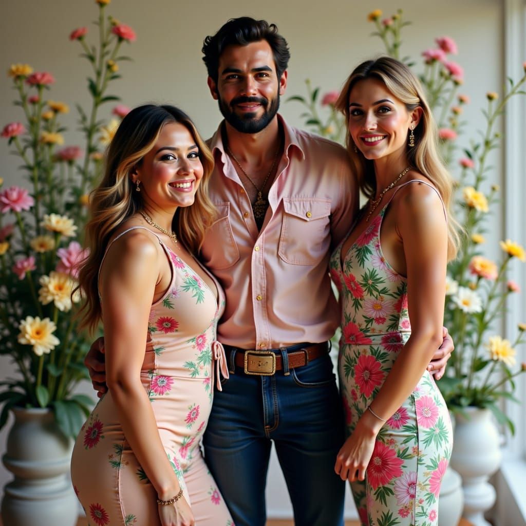 a family love the style of <lora:Flower Power:1.0>