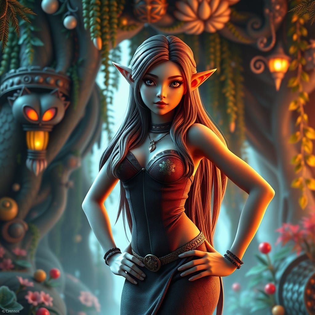 Enchanting Femme Fatale Elf in Whimsical World