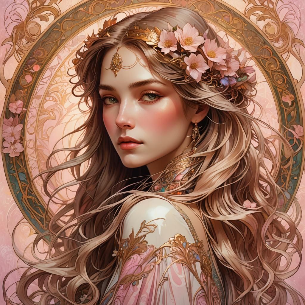 Fantasy Portrait of Woman in Art Nouveau Style