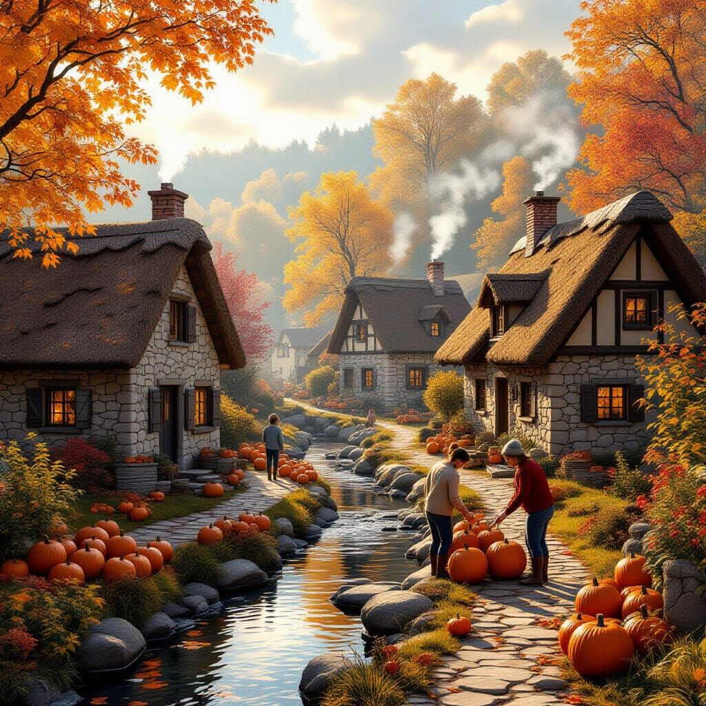 Autumn Village Scene in Photorealistic Style