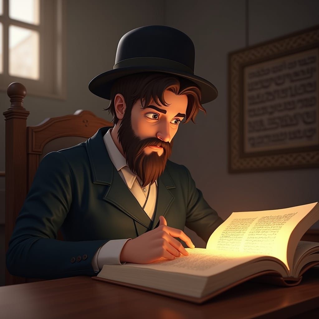 Orthodox Man Studies Torah in Anime Style