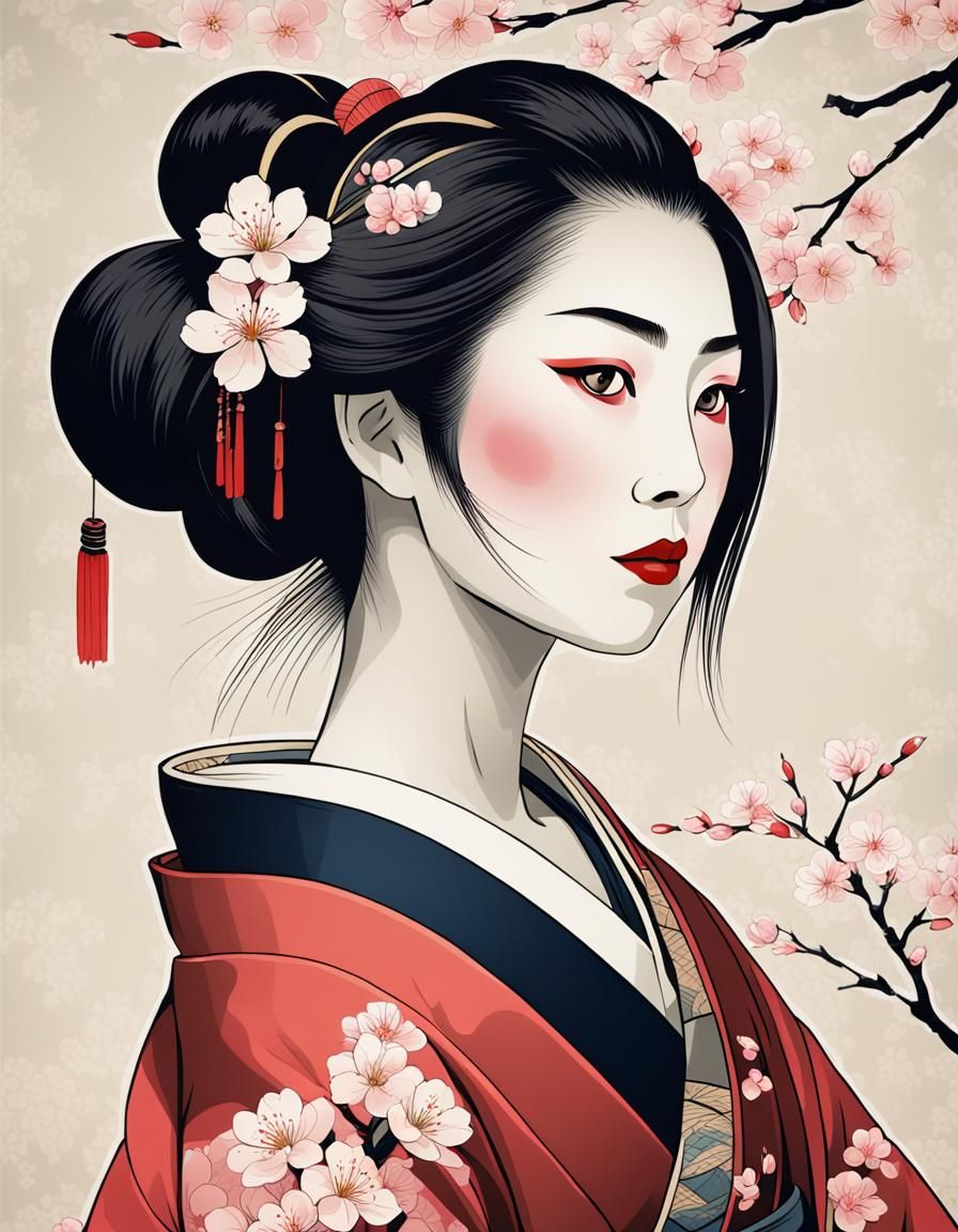  Ukiyo-e.  Geisha Portrait  by @Skyangel