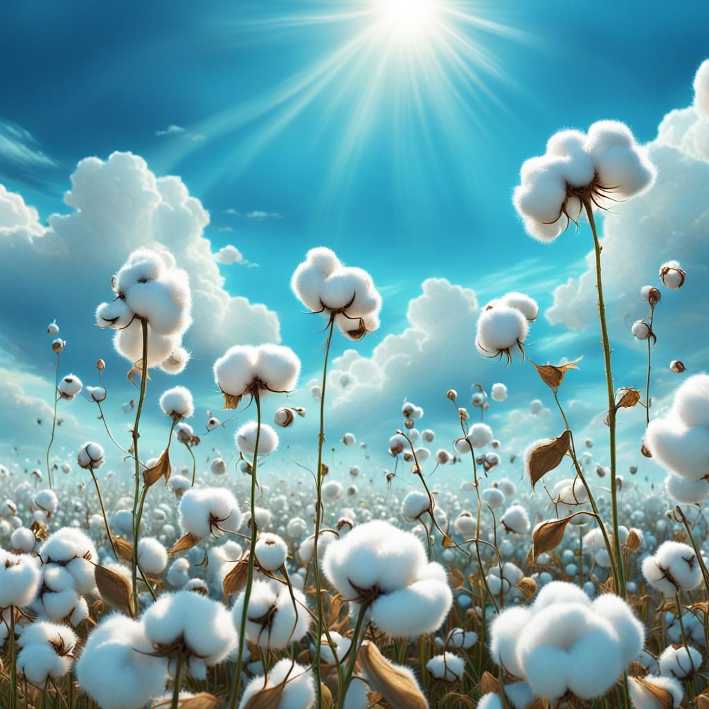 Sun-Drenched Cotton Field in Fantasy Landscape