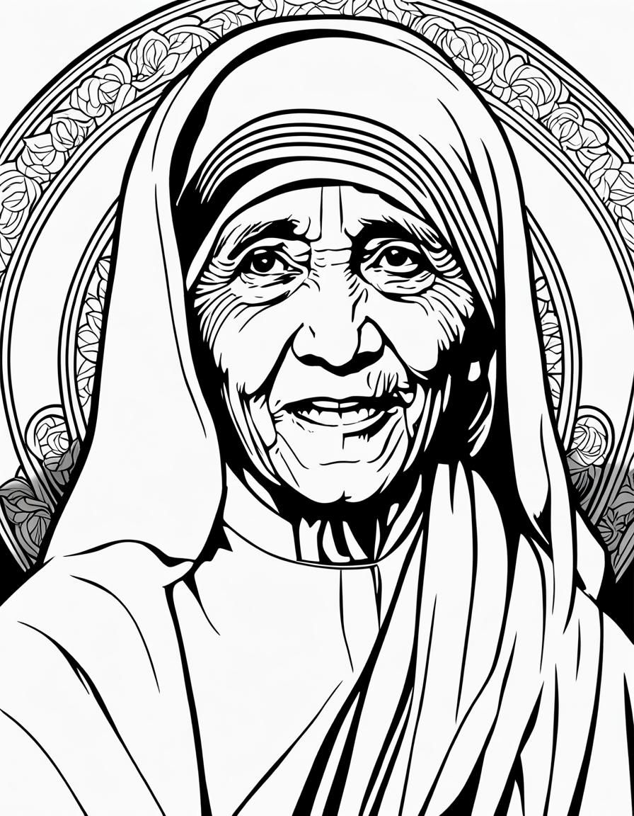 Mother Teresa, Line Art - AI Generated Artwork - NightCafe Creator