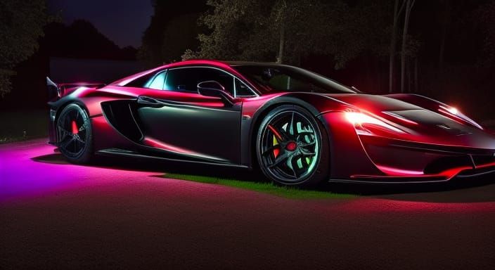 horrific Insanely detailed satanic  supercar; hyperdetailed;...