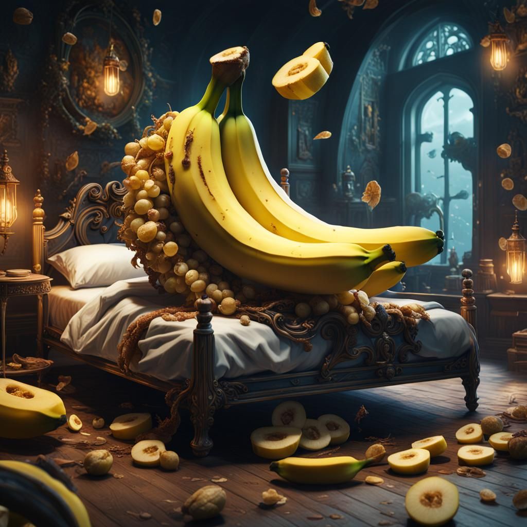 Banana with Organs in Bed: Detailed Fantasy Art