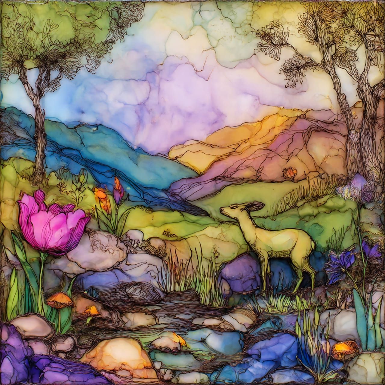 Alcohol-ink landscape #4