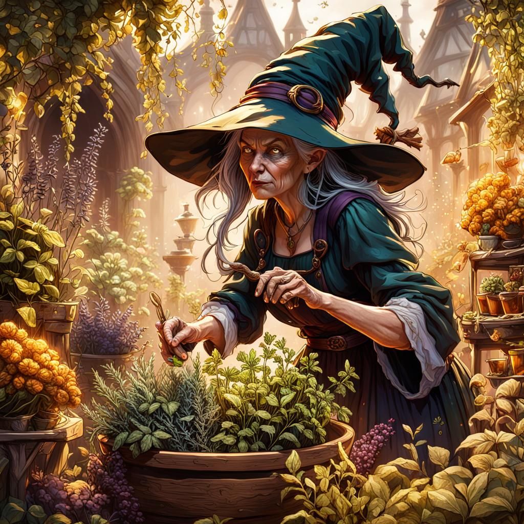 a Garden Witch picking herbs - AI Generated Artwork - NightCafe Creator