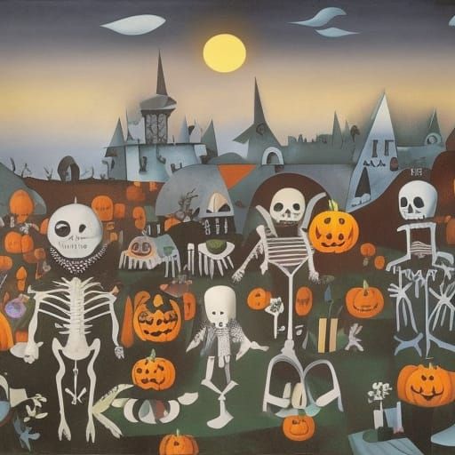 trick or treating at Halloween  in a city that is an overgro...