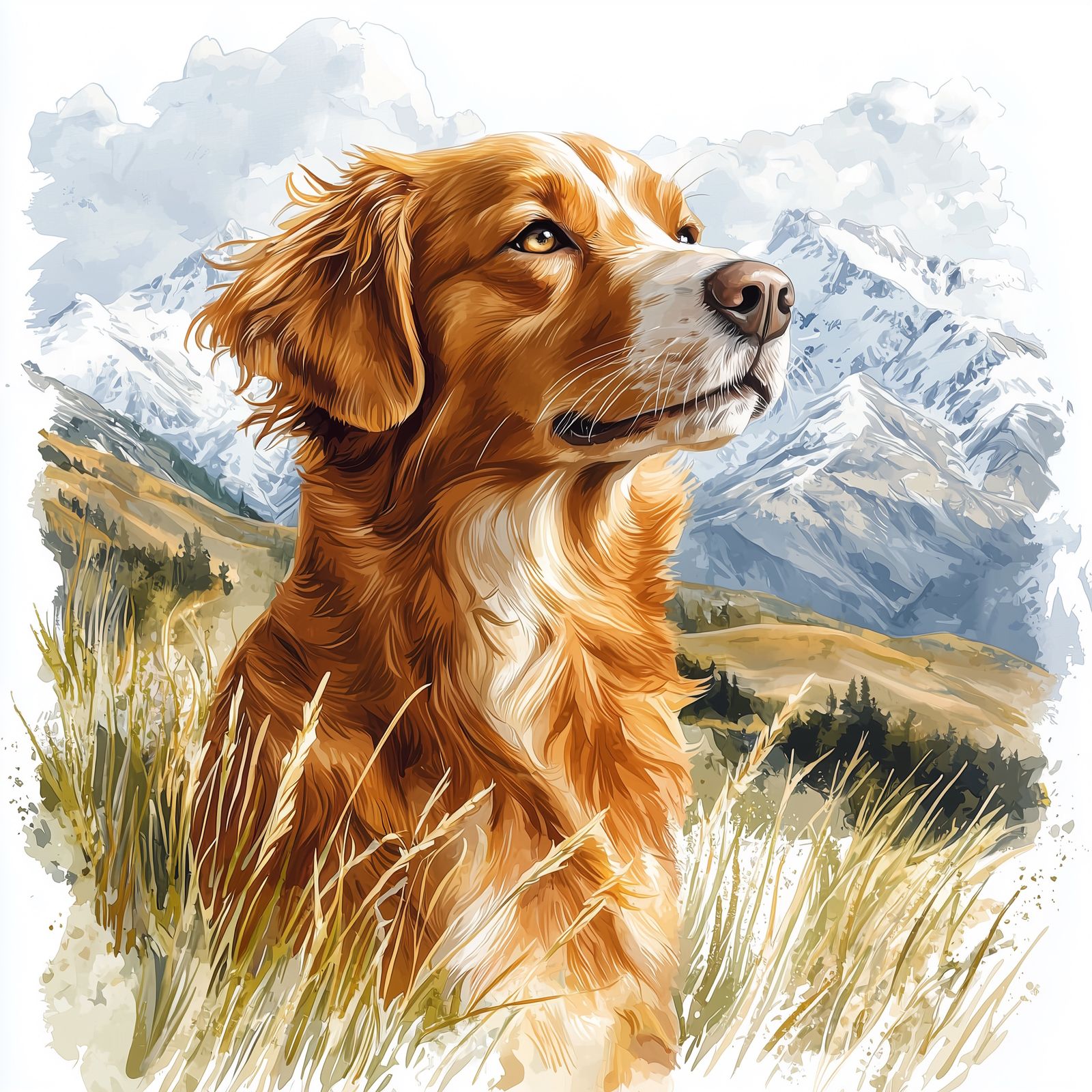 Portrait of a dog in the mountains
