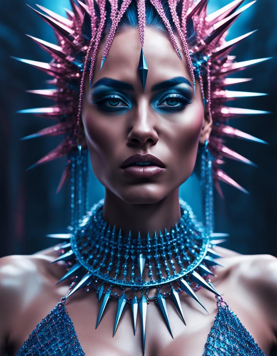 Ghotic woman in Pink blue glitter chains spikes,8k resolution concept ...