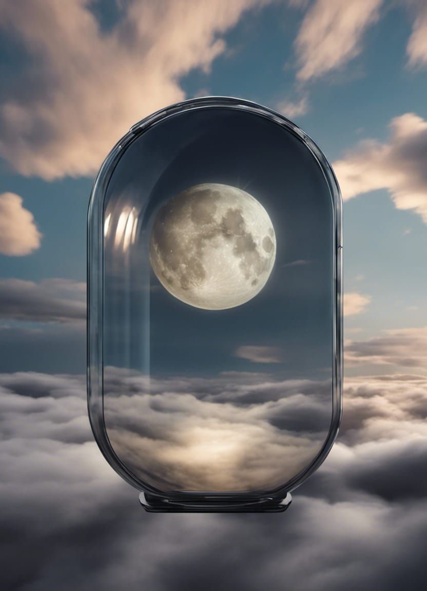Moon bouncing up and down inside a glass capsule