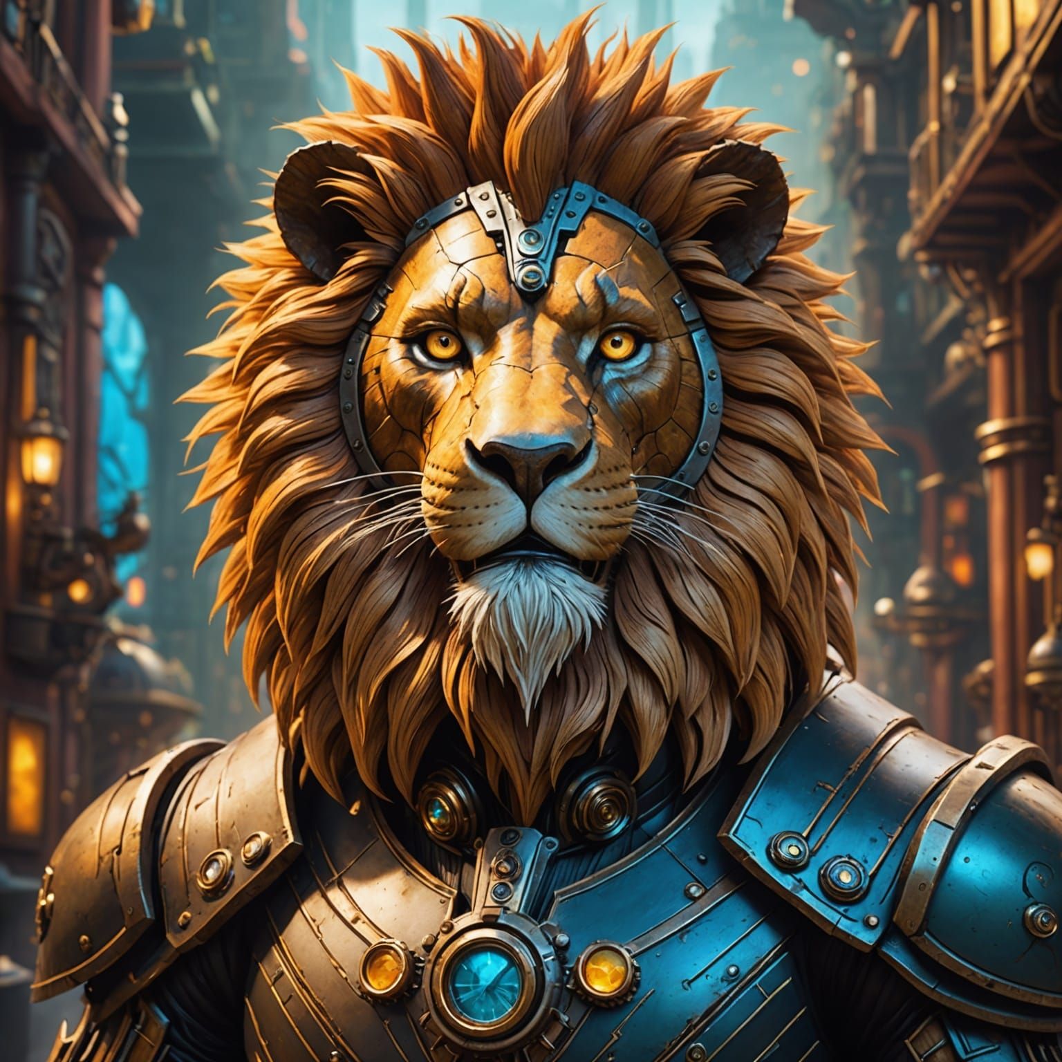 Lion head, anthropomorphic body, Groot character, movie poster, high detail, hyper realistic, octane rendering, vibrant colors, dynamic pose...