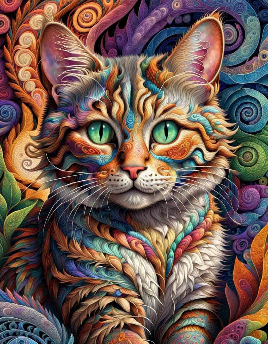 psychedelic fractal cat 2 - AI Generated Artwork - NightCafe Creator