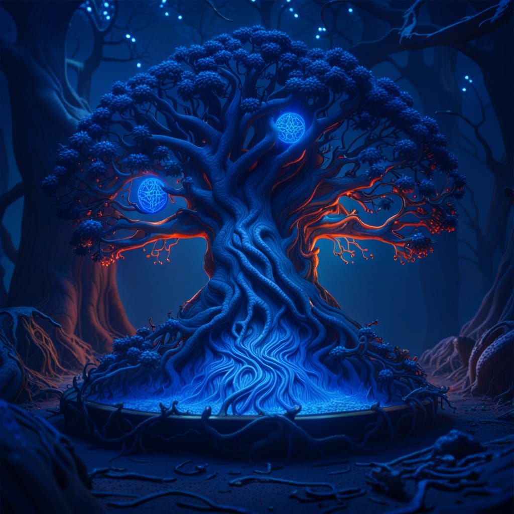 yggdrasil, 8k, hyper realistic, photograph, super detailed, spooky blue ...