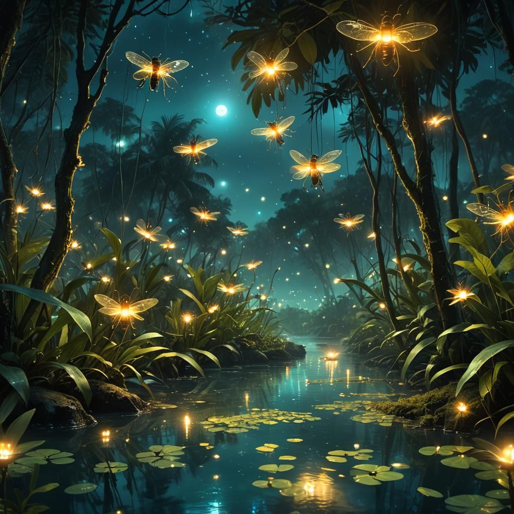 Fireflies Dancing on a Moonlit Night: Digital Matte Painting
