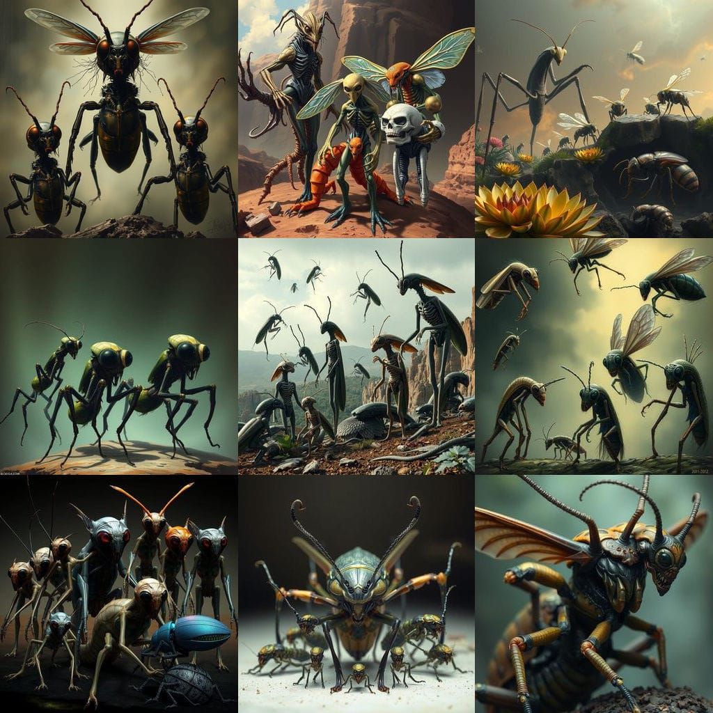 Evolutionary Forms of Humanoid Insects in Various AI Art