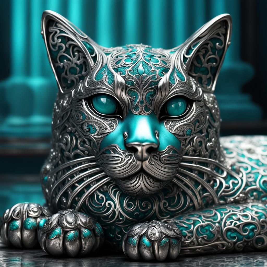 Turquoise and Silver Kitty