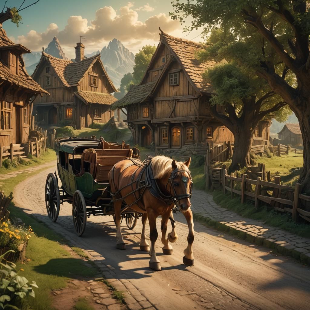 Fantasy Carriage Rides Through Quaint Village: Matte Paintin...