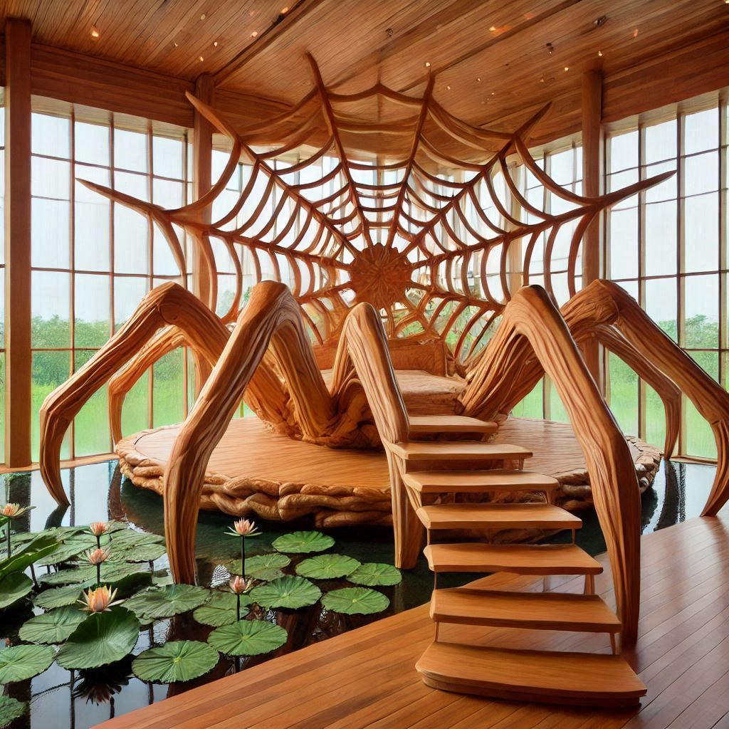 imaginative wooden bed designed in the shape of huge SPIDER'...