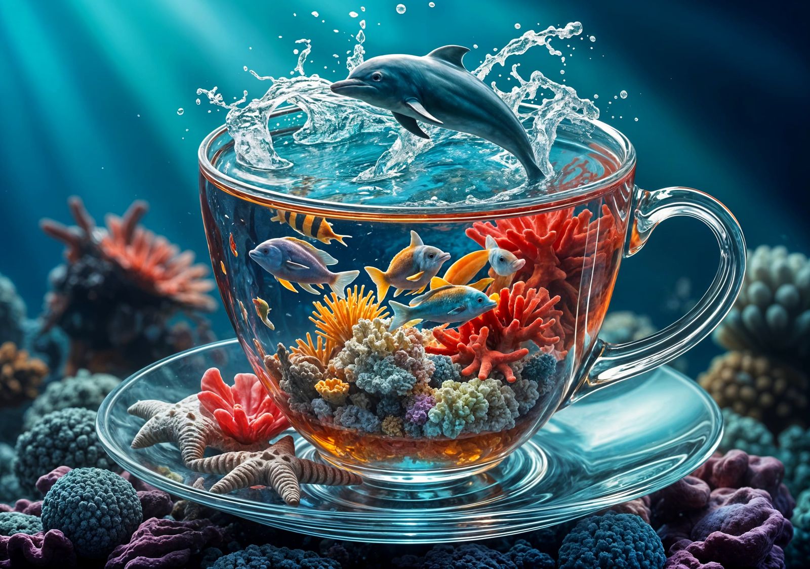 miniature Coral SeaWorld in a Teacup  by @Fiona Etkin 1974 