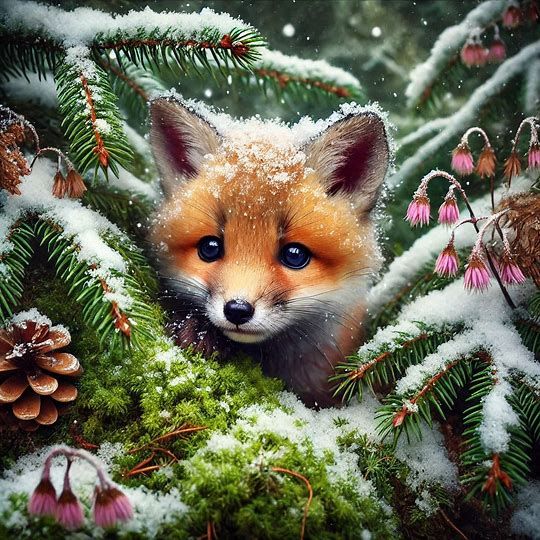 Fox cubs first snow