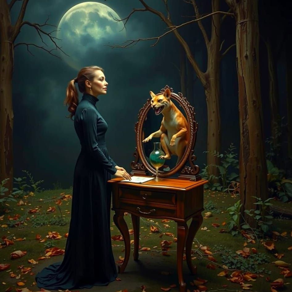 Extravagantly Dressed Lady in Vibrant Fantasy Landscape