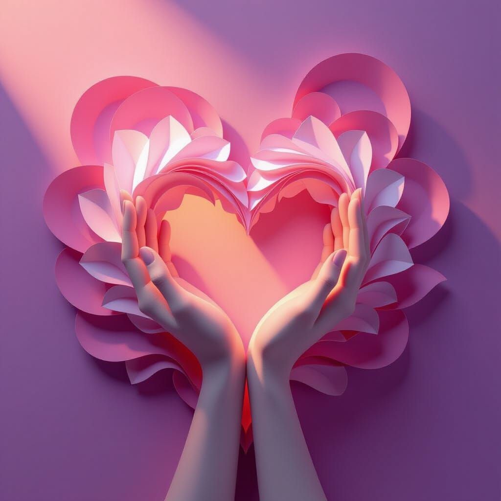 Paper Sculpture of Intertwined Hands Forming Heart