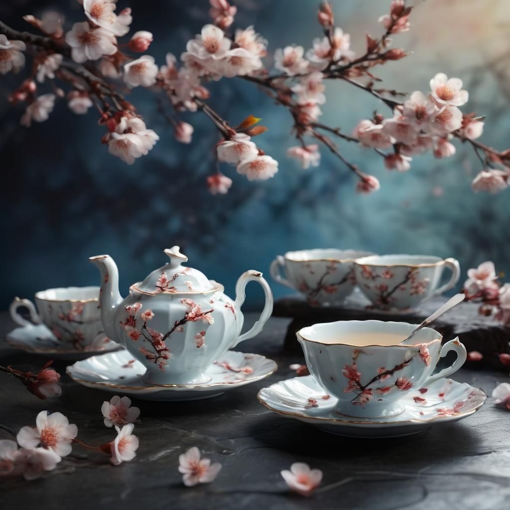 Antique Cherry Blossom Tea Set in Porcelain