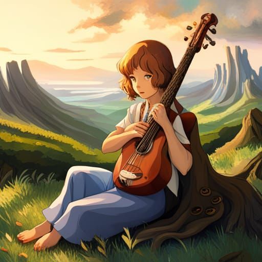 Nausicaä of the Valley of the Wind is sitting in a granite t...